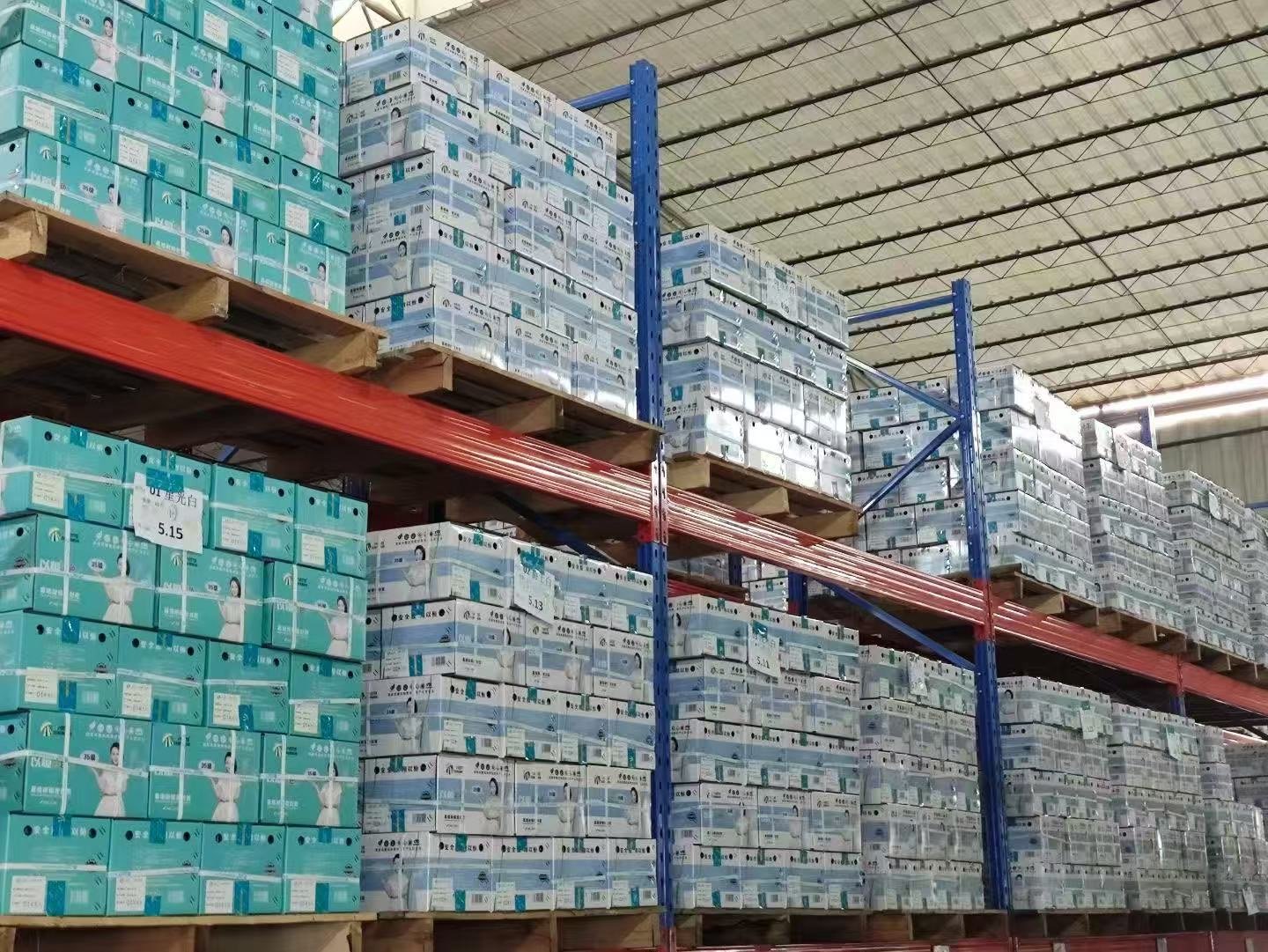 Finished sealant cartons stored in the Vesta supply warehouse